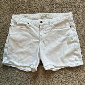 Lucky Brand Laguna Shorts Size 14/32 White Denim Pockets Stretch‎ Cuffed Raw Hem